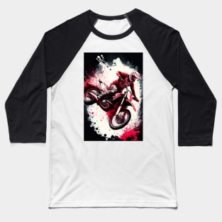 Dirt Bike With Red and Black Paint Splash Design Baseball T-Shirt